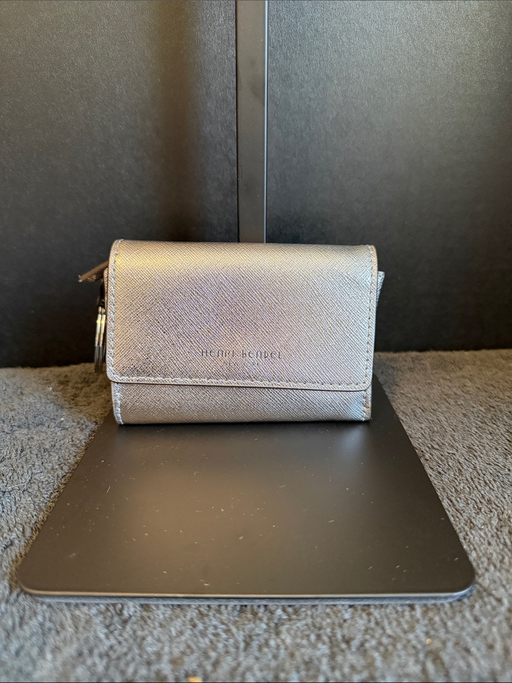 henri bendel Metallic Pewter Trifold Wallet